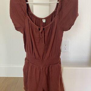 Aerie Warm Rust Tie-Front Romper
